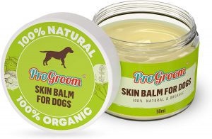 Pot of cream to help dogs with itchy skin, lid is off and is on a white background