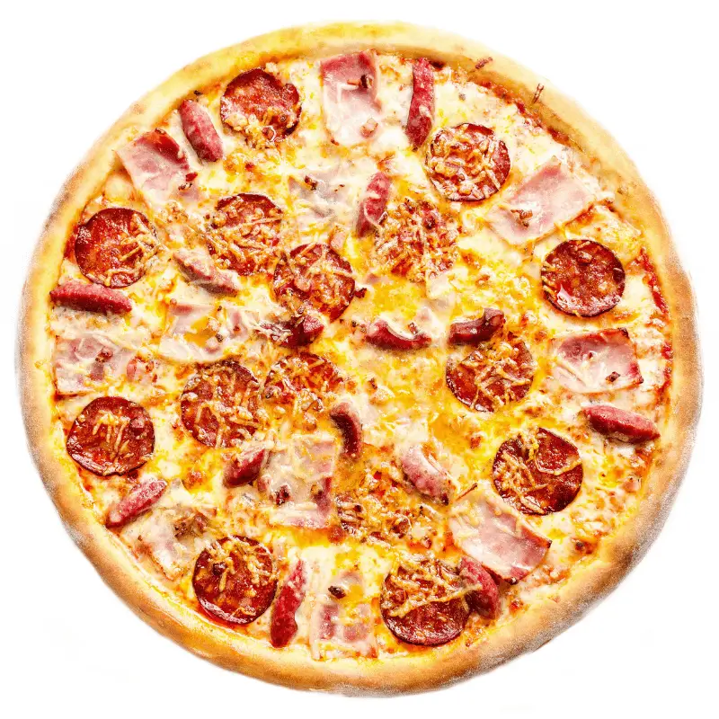 Meat pizza on a white background