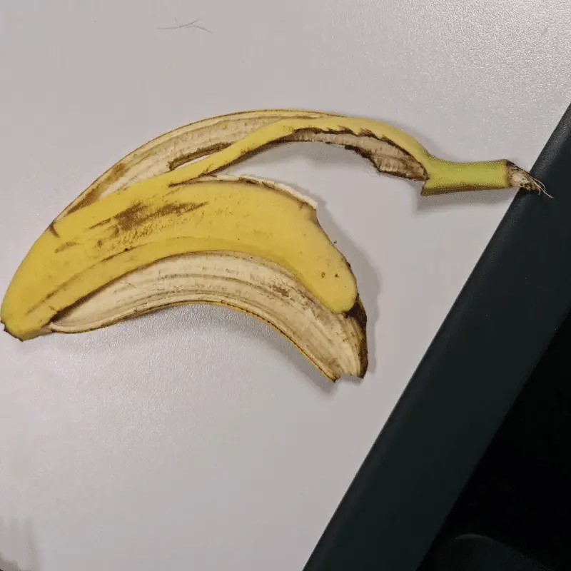 Banana skin on a desk