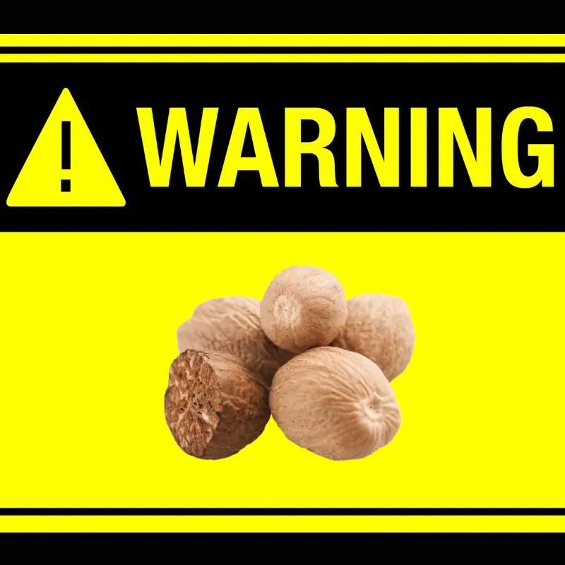 Images of nutmeg with a warning sign to indicate their harmful effects on dogs.