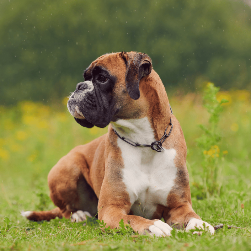 A muscular and playful Boxer, known for their boundless energy and affection for their families.